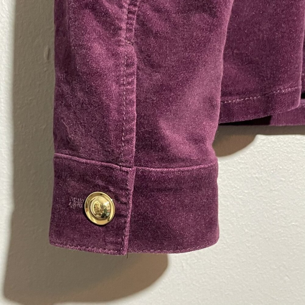 Chico Suit Jacket Coat Trench Women Size 1 Medium 8 Purple Velvet Military Retro - Picture 6 of 12